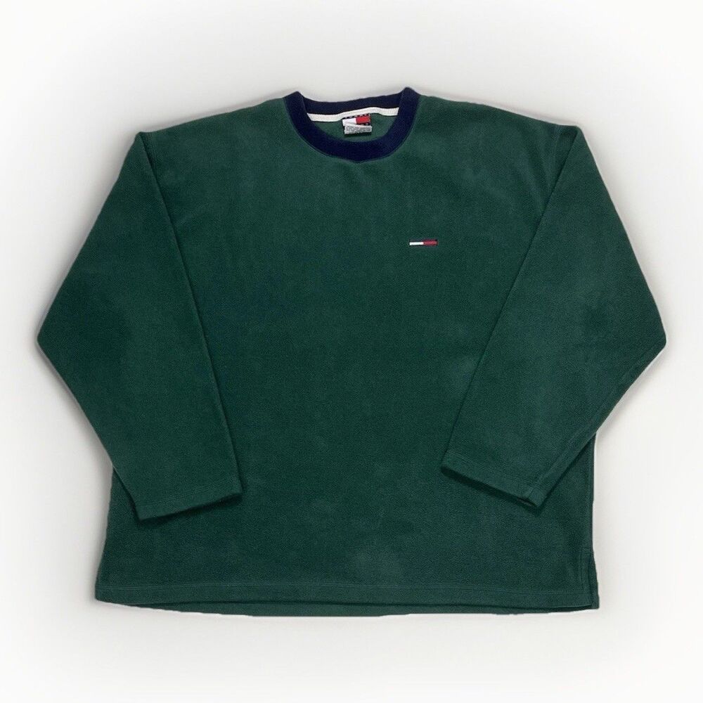 Vintage Mens Tommy Jeans Fleece Pullover Sweatshirt Sz Large Y2K 90's Retro